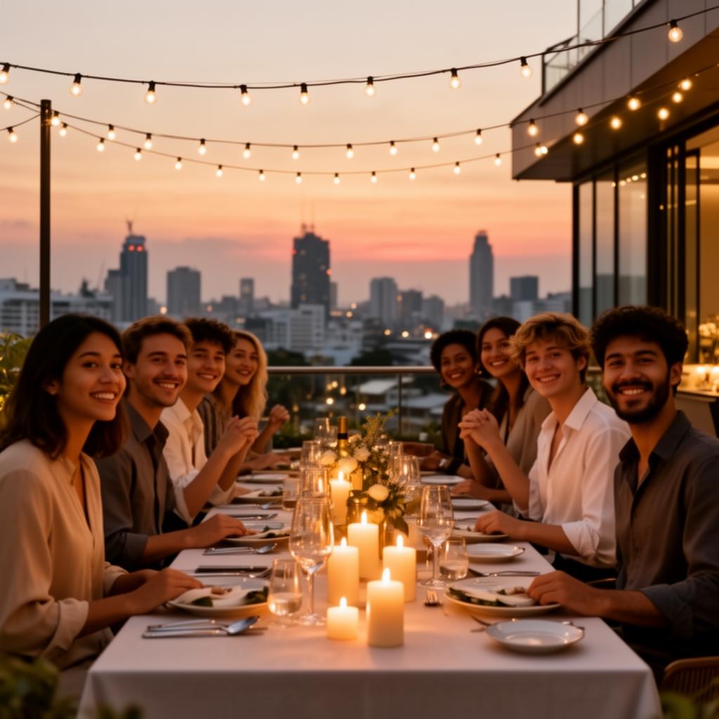 Community rooftop dinner in Bangkok
